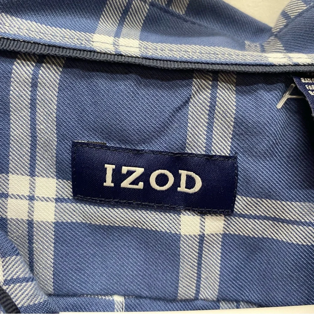 Izod button up shirt mens size medium plaid collared blue new with tags